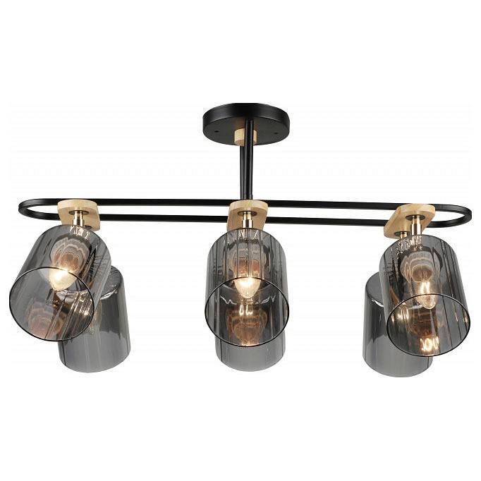 Люстра на штанге Imex MD.5712 6 ламп MD.5712-6-S-BK+WOOD