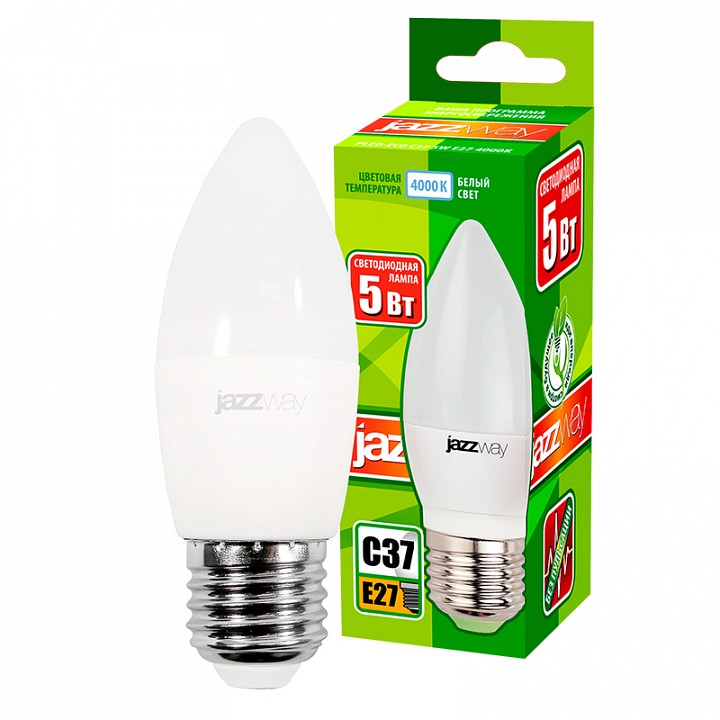 Лампа светодиодная Jazzway  PLED-ECO-C37 5w E27 4000K