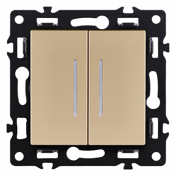 Выключатель двухклавишный с подсветкой без рамки Kollinger Asthetik AS-010GD