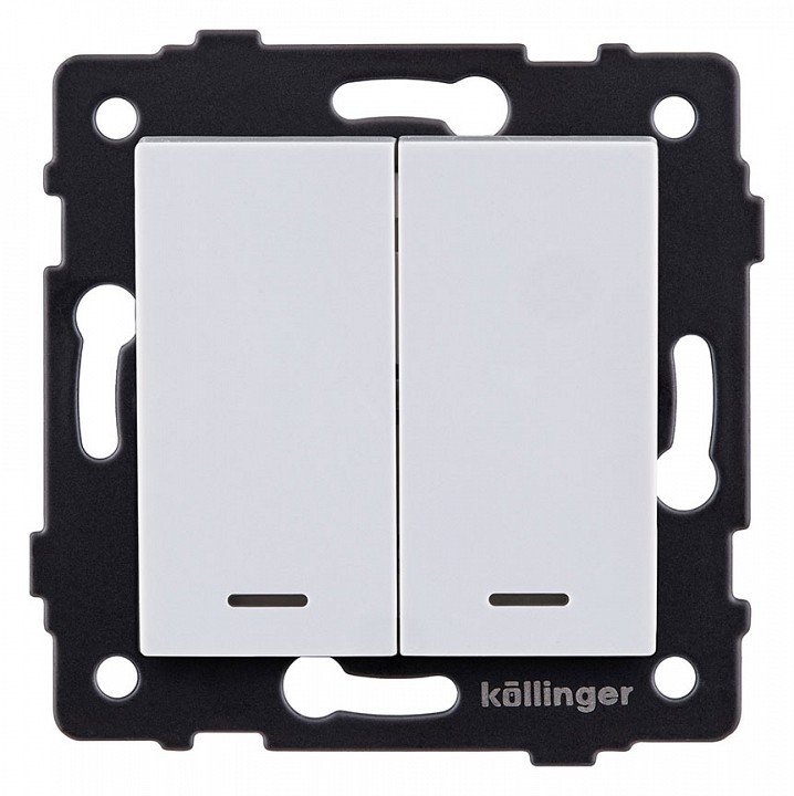 Выключатель двухклавишный с подсветкой без рамки Kollinger  REA-S-008WH