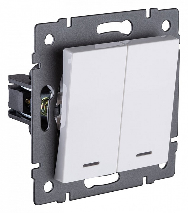 Выключатель двухклавишный с подсветкой без рамки Kollinger  REA-S-008WH