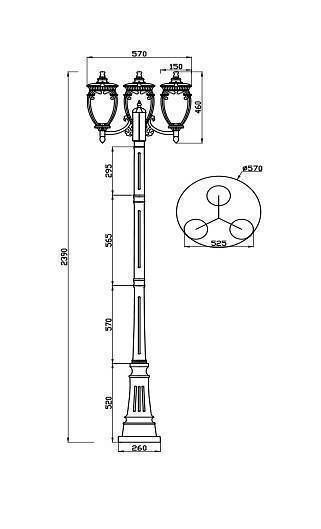 Уличный фонарный столб Maytoni Fleur O414FL-03BZ
