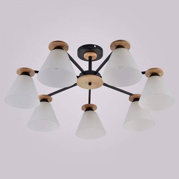 Люстра на штанге Reluce 01625-1 7 ламп 01625-0.3-07 BK+WOOD