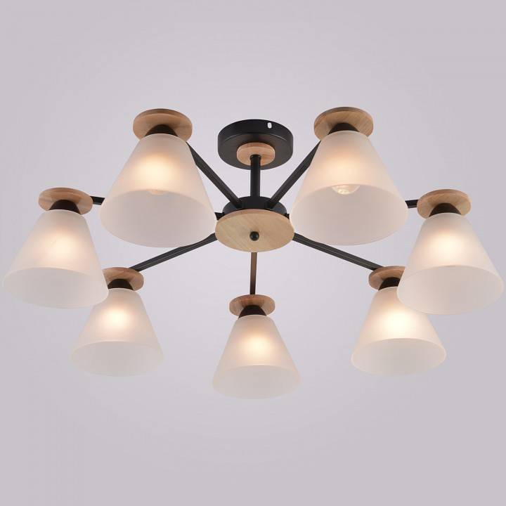 Люстра на штанге Reluce 01625-1 7 ламп 01625-0.3-07 BK+WOOD