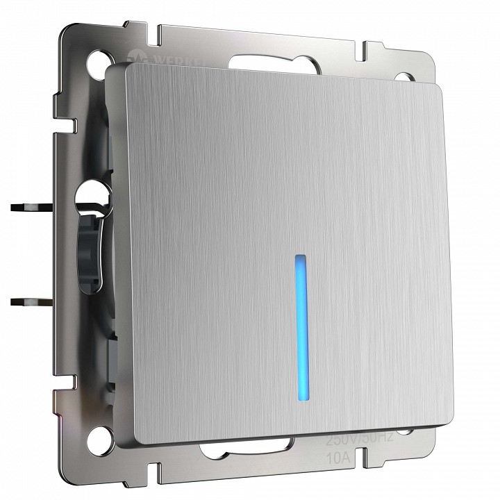 Выключатель одноклавишный с подсветкой без рамки Werkel cеребряный рифленый W1110109