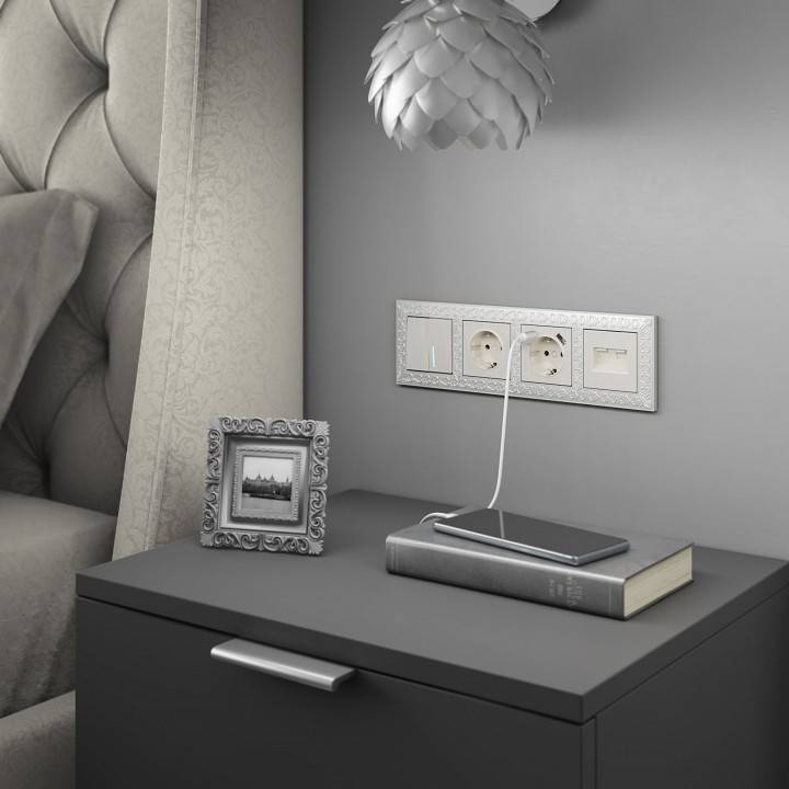 Выключатель проходной двухклавишный с подсветкой без рамки Werkel перламутровый рифленый W1122113