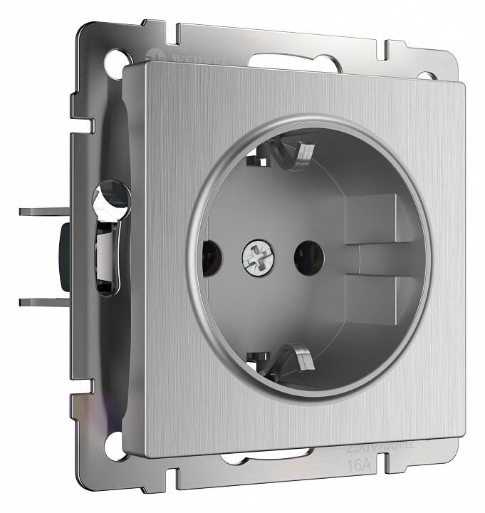 Розетка с заземлением и шторками Werkel серебряный рифленый W1171109