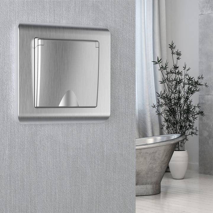 Розетка влагозащищенная с заземлением и шторками Werkel серебряный рифленый без рамки W1171209