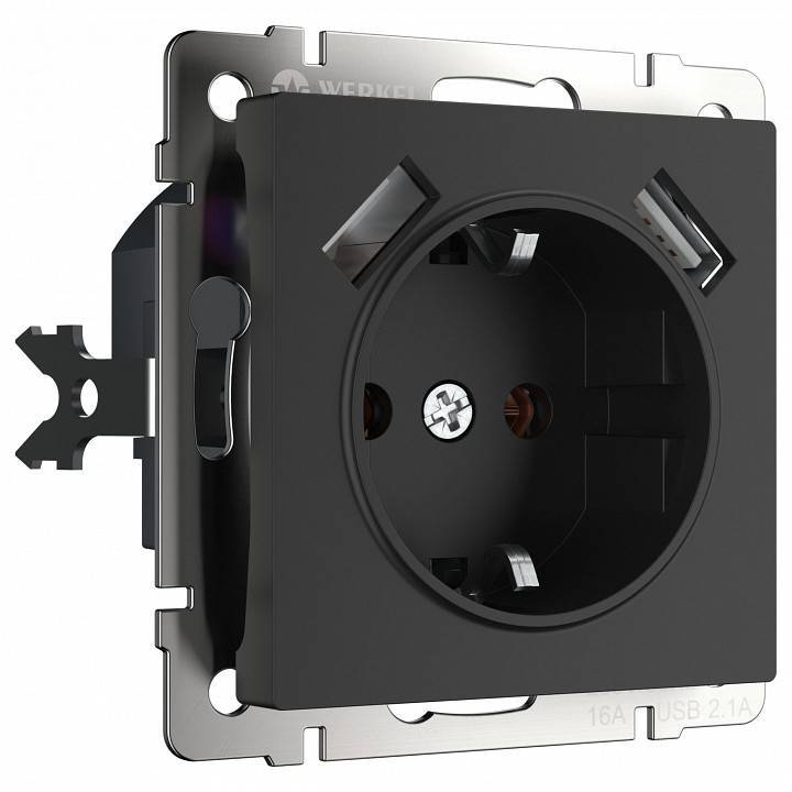 Розетка с заземлением и с шторками и 2хUSB, без рамки Werkel W117 7 W1171508