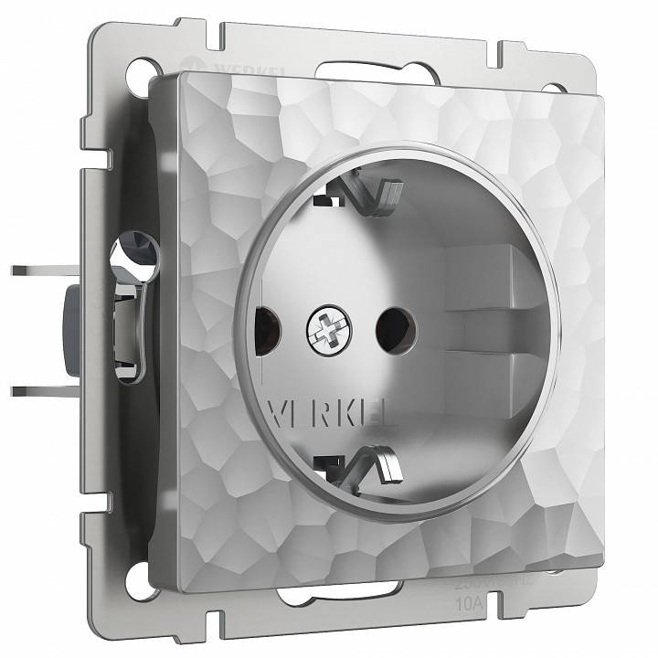 Розетка с заземлением без рамки Werkel Hammer серебряный W1271006