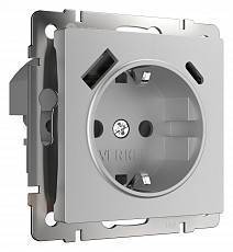 Розетка с заземлением шторками и 2xUSB без рамки Werkel серебряный W1171706