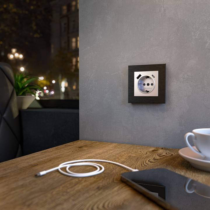 Розетка с заземлением шторками и 2xUSB без рамки Werkel серебряный W1171706