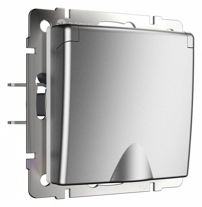 Розетка влагозащищенная с заземлением и шторками с крышкой Werkel серебряный матовый без рамки W1171265