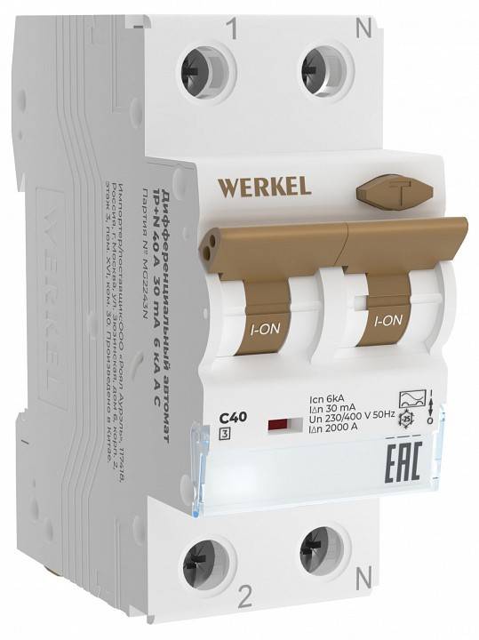 Дифференциальный автоматический выключатель 1P с Wi-Fi Werkel  W922P164