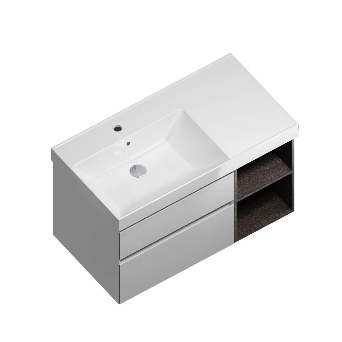 Тумба под раковину Kerama Marazzi CUBO 90 левая подвесная белая глянцевая/древесная CU.90lh\WHT