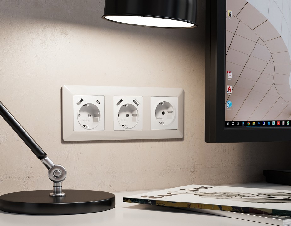 Накладка для розетки с заземлением и со шторками и 2хUSB type A Ambrella Volt Quant AP1290