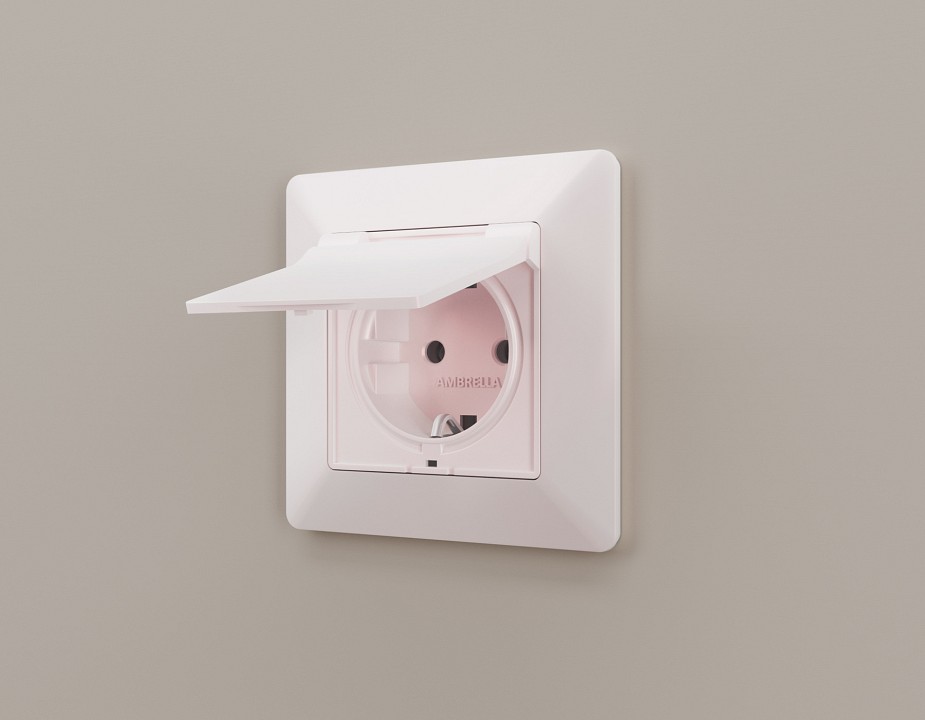 Накладка для розетки влагозащищенной с заземлением и со шторками с крышкой Ambrella Volt Quant AP2080