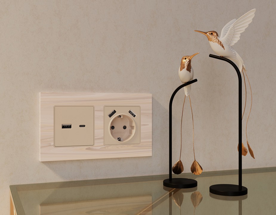 Накладка для розетки с заземлением и со шторками и 2хUSB type A Ambrella Volt Quant AP3290