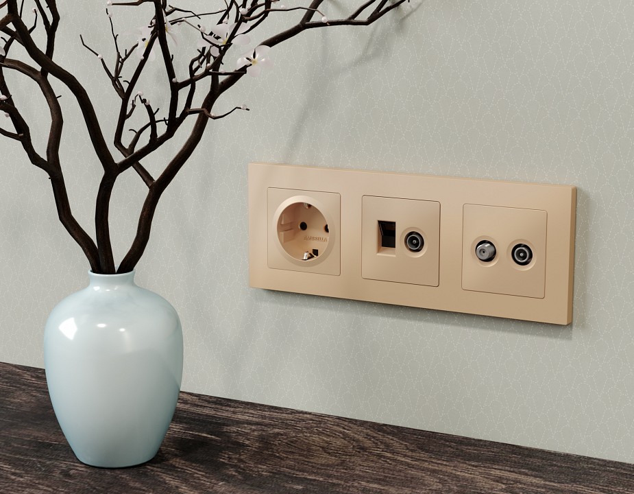 Накладка для ТВ-розетки и RJ-11 или RJ-45 Ambrella Volt ALFA AP6125