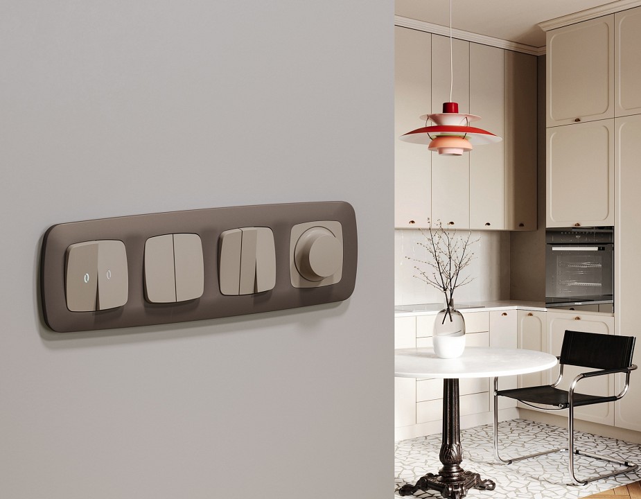 Выключатель перекрестный двухклавишный без рамки Ambrella Volt OMEGA MO363030