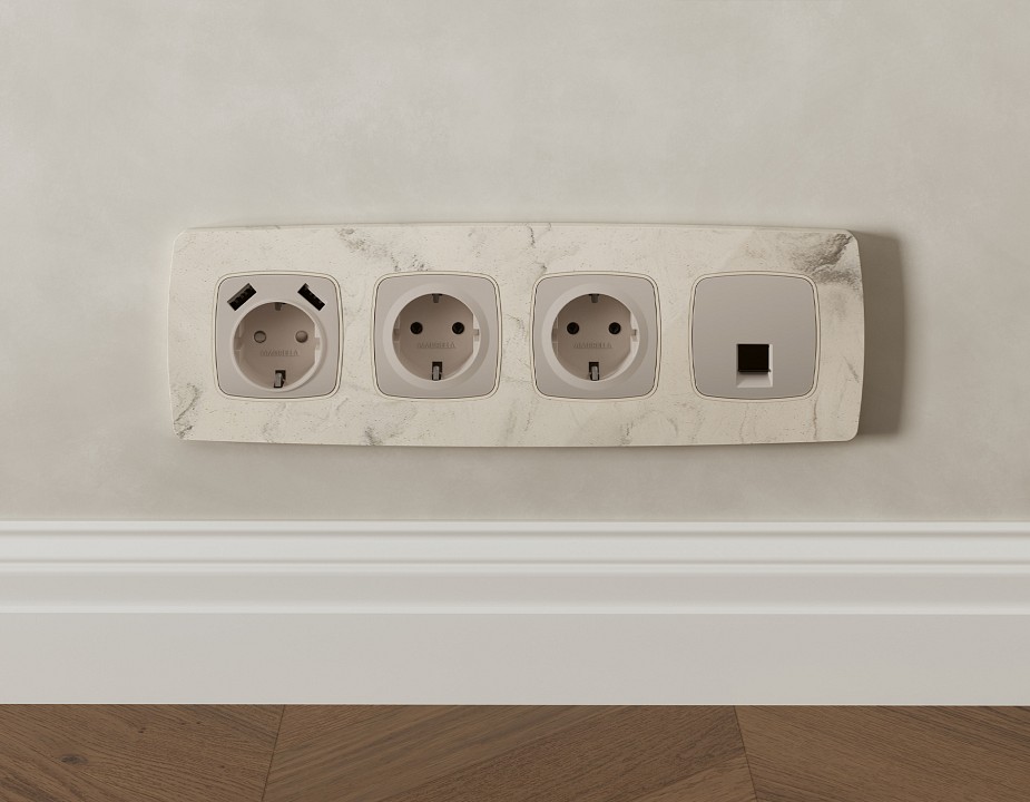 Розетка Ethernet RJ-45 и со шторками, без рамки Ambrella Volt OMEGA MO372005