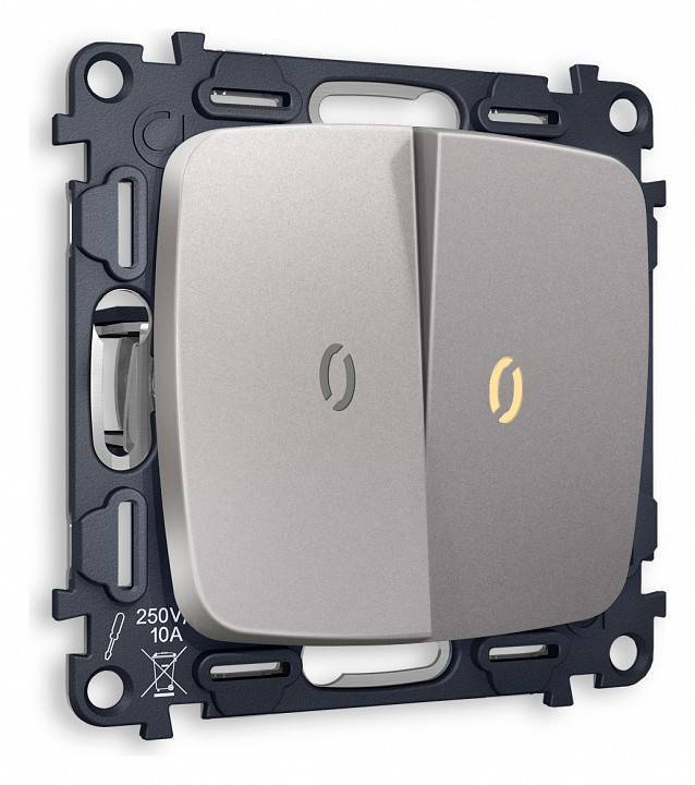 Выключатель проходной двухклавишный с подсветкой без рамки Ambrella Volt Quant MO504030