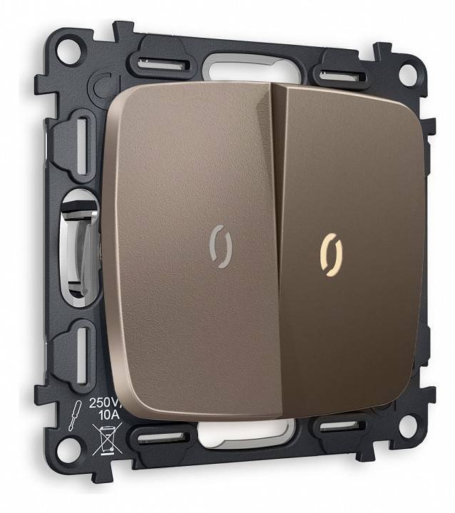 Выключатель проходной двухклавишный с подсветкой без рамки Ambrella Volt Quant MO634030