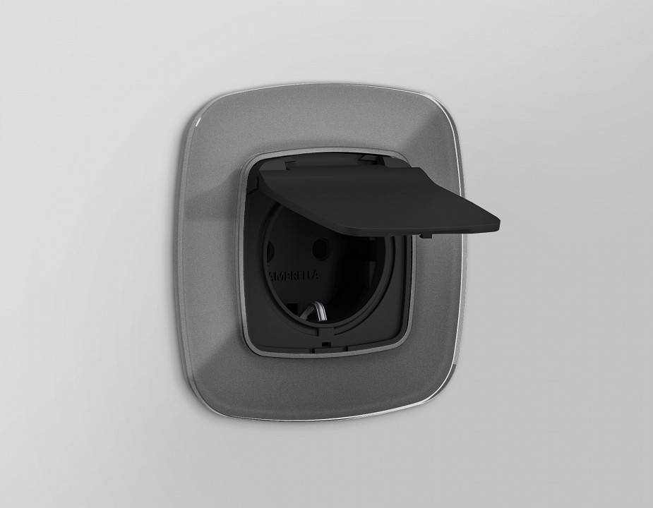 Накладка для розетки влагозащищенной с заземлением и со шторками с крышкой Ambrella Volt Quant OP8080