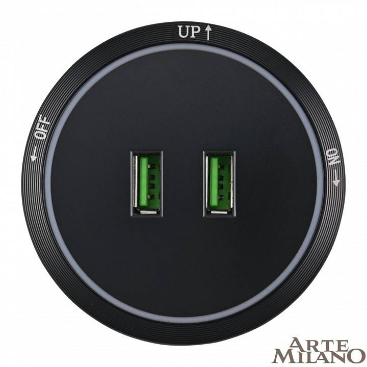 Розетка 2xUSB на треке Arte Milano Am-track-sockets 380066TS LED/USBx2 Black