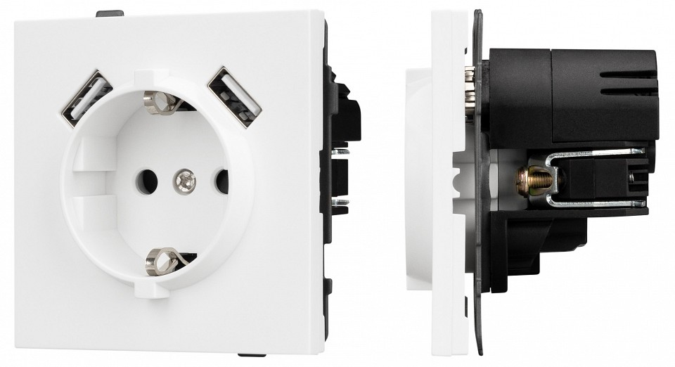 Розетка с заземлением и 2хUSB type A, без рамки Arlight SCT-TENDO 054082