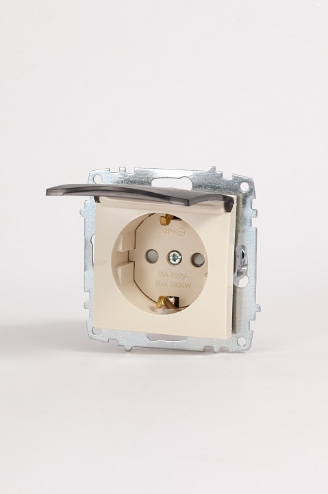 Розетка с заземлением и со шторкой, без рамки с крышкой Elbi Eleсtriс Zena Vega 609-010300-219