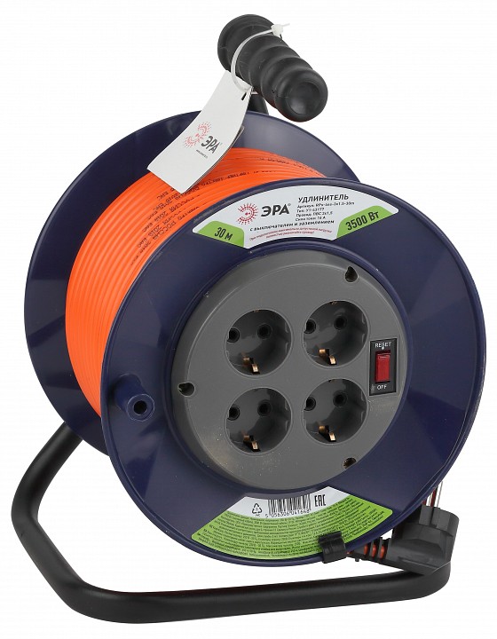 Удлинитель силовой на катушке ЭРА RPx-4es-3x1.5-30m 4 розетки 30 м 3х1.5 мм² RPx-4es-3x1.5-30m