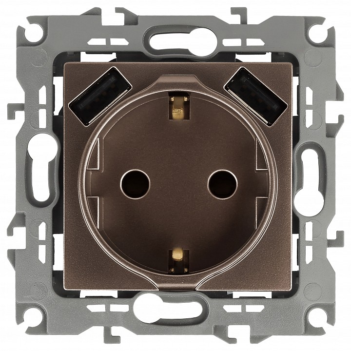 Розетка с заземлением и со шторкой и 2хUSB, без рамки Эра Эра 12 12-4109-13