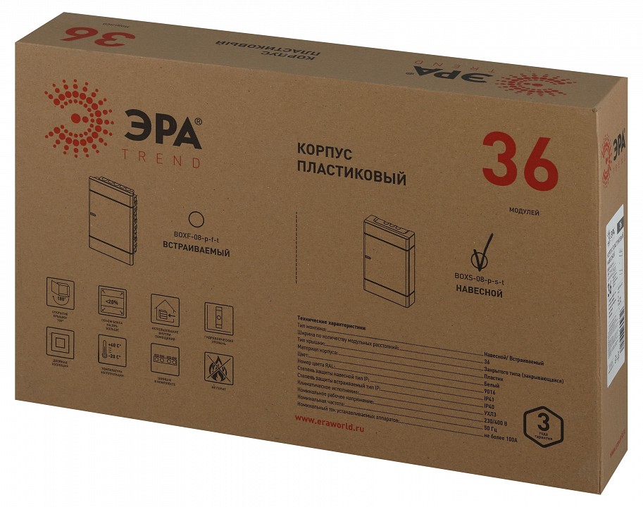 Электрический щиток навесной Эра  BOXS-36-p-s-t