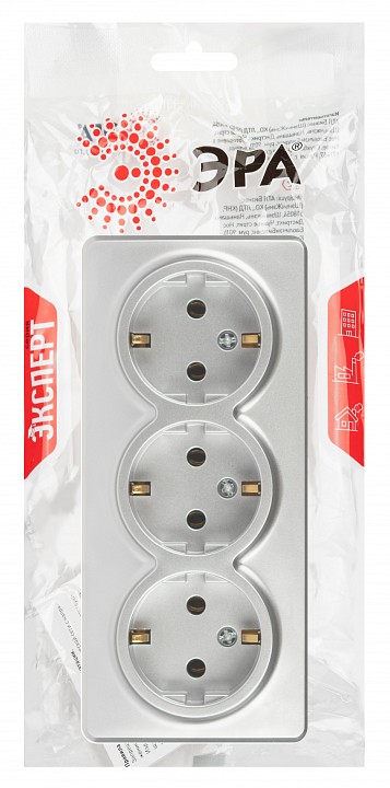 Розетка тройная с заземлением и со шторками Эра Эра Эксперт 11-2208-03