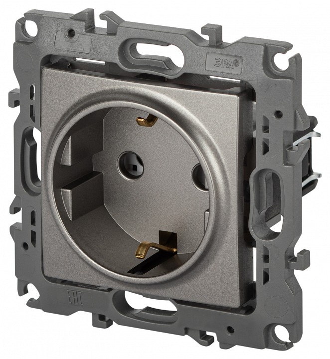 Розетка с заземлением и со шторкой, без рамки Эра Эра 12 12-2101-16