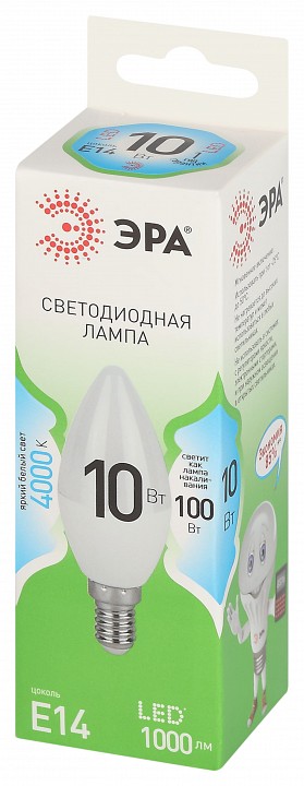 Лампа светодиодная ЭРА Green Line Свеча B35 10 Вт E14 4000 К LED B35-10W-840-E14 GL