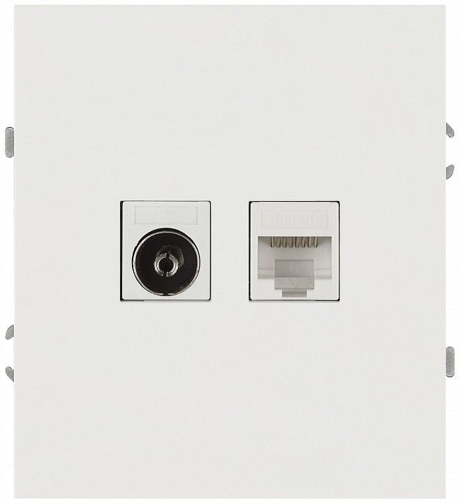 ТВ-розетка и розетка Ethernet RJ-45 без рамки Эра Arktik Б0070501