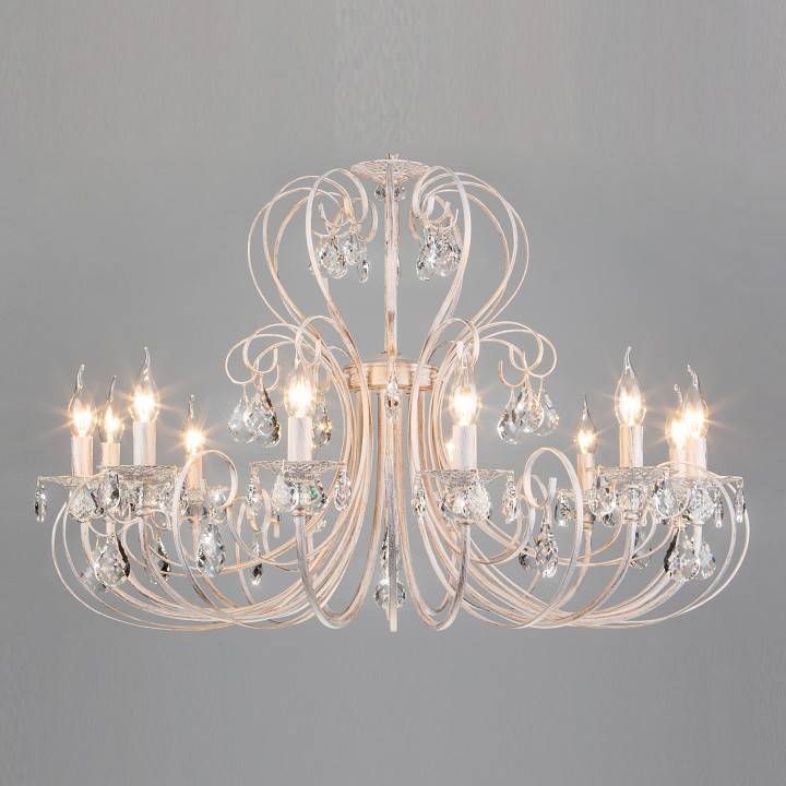 Подвесная люстра Eurosvet Alda 12 ламп белый с золотом хрусталь Strotskis 3305/12