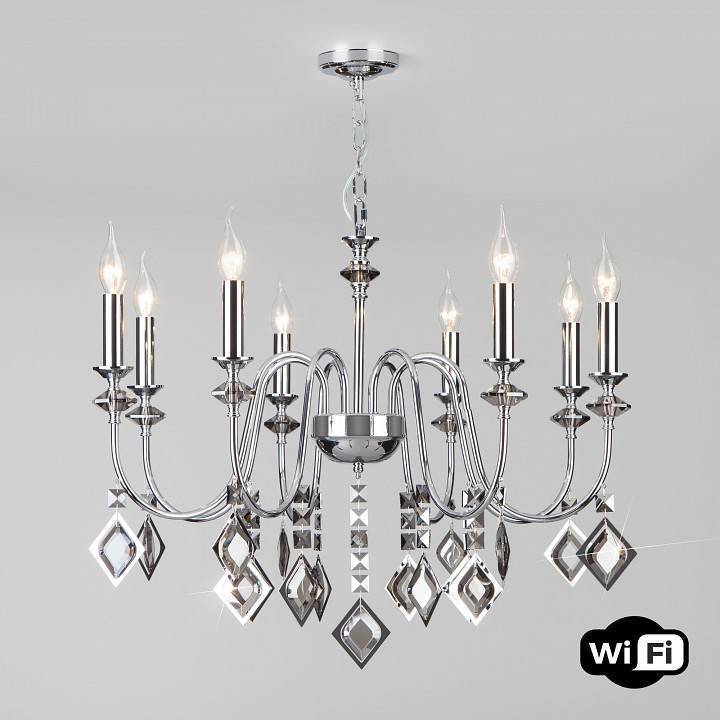 Подвесная люстра Eurosvet Telao хром дымчатый хрусталь Strotskis Smart 10120/8