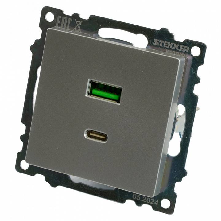 Розетка 2хUSB type A и C без рамки Stekker Катрин 50054