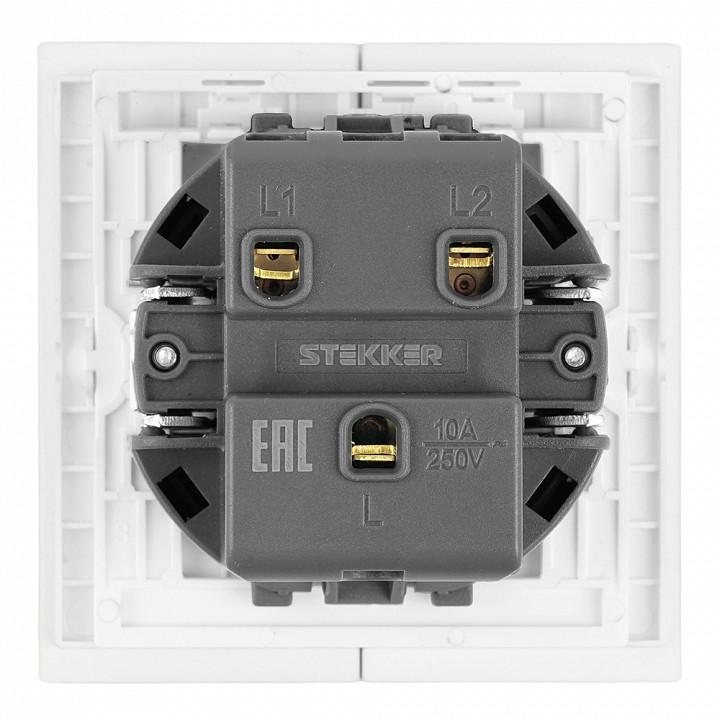 Выключатель двухклавишный без рамки Stekker Мия 50429