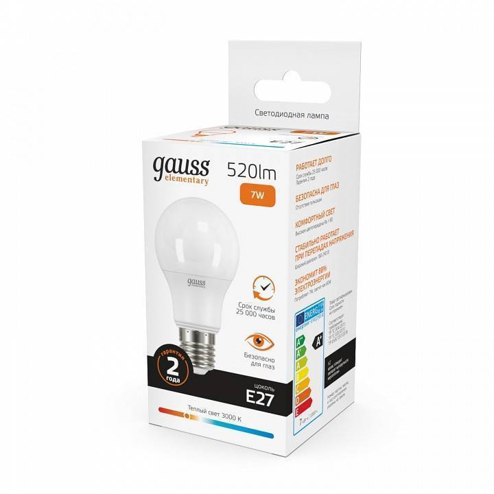 Лампа светодиодная Gauss Elementary A60 E27 7 Вт 3000 К 23217A