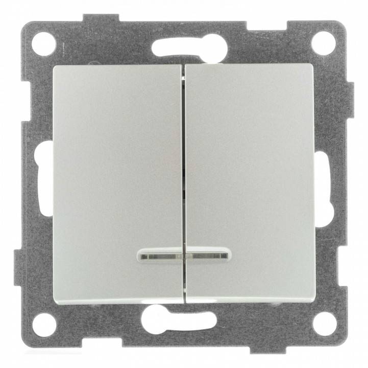 Выключатель двухклавишный с подсветкой без рамки Gusi Electric BRAVO С10В28-028