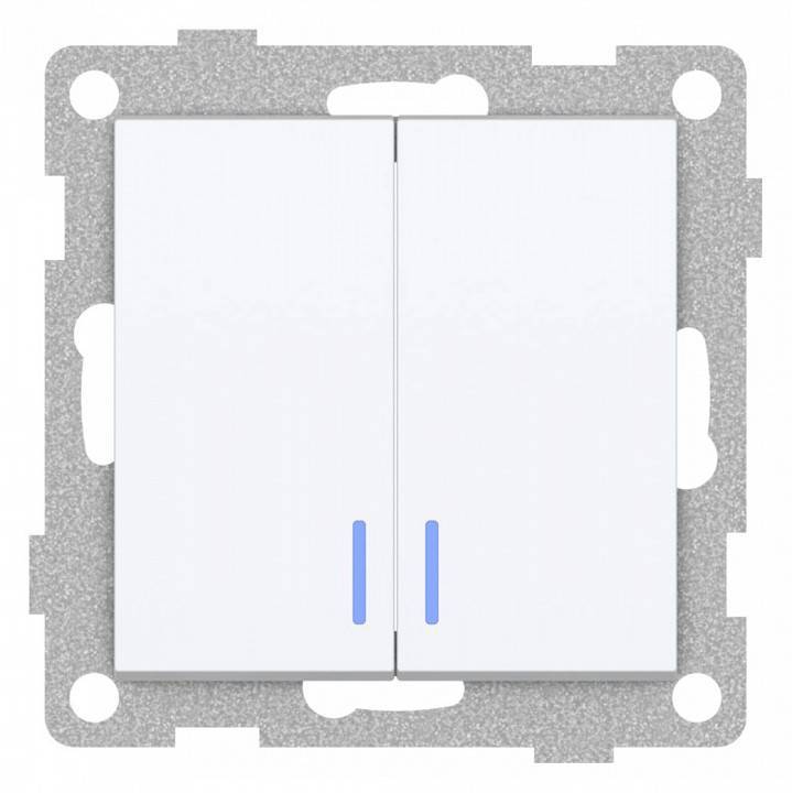 Выключатель двухклавишный с подсветкой без рамки Gusi Electric UGRA С11В28-001