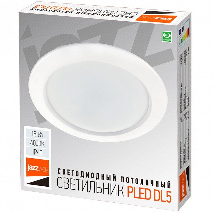 Встраиваемый светильник Jazzway  PLED DL5 18w 4000K WH IP40
