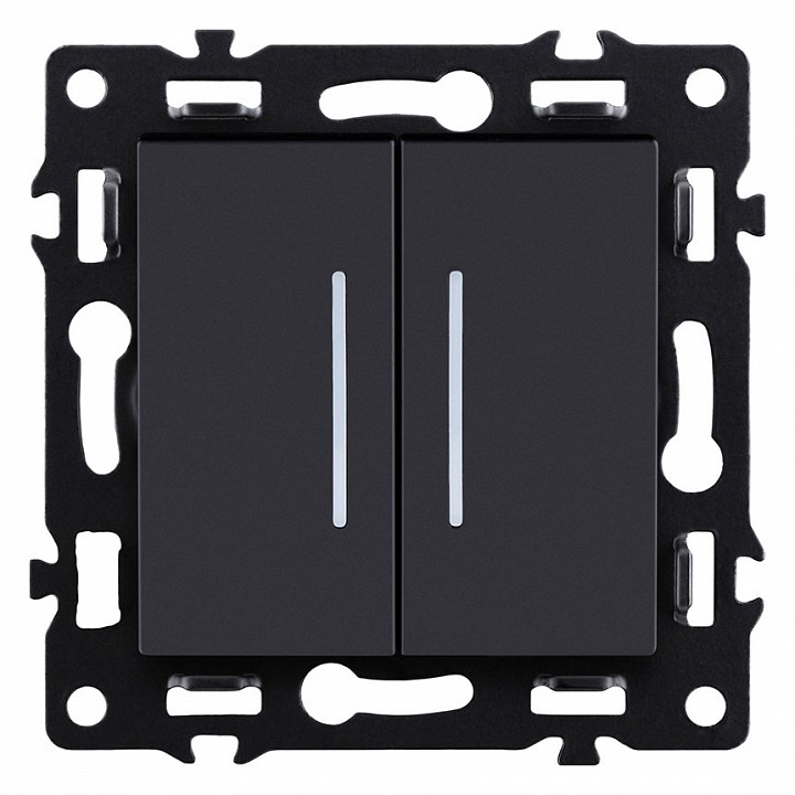 Выключатель проходной двухклавишный с подсветкой без рамки Kollinger Asthetik AS-011BK