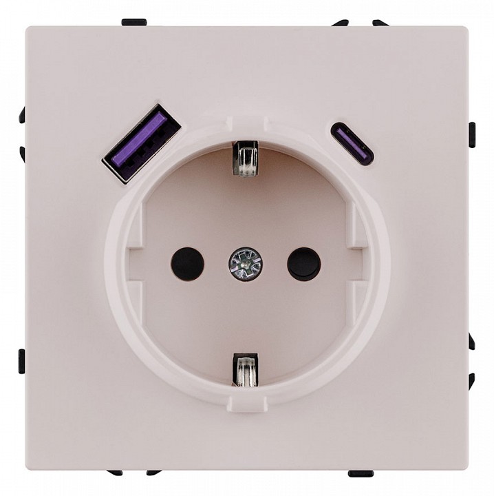 Розетка с заземлением и со шторкой и 2хUSB type A и C, без рамки Kollinger Eclipse EC-016CM