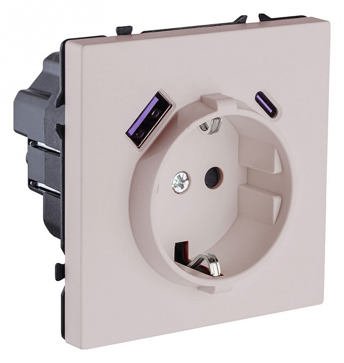 Розетка с заземлением и со шторкой и 2хUSB type A и C, без рамки Kollinger Eclipse EC-016CM