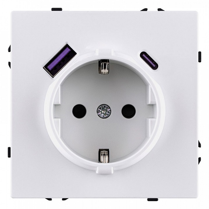 Розетка с заземлением и со шторкой и 2хUSB type A и C, без рамки Kollinger Eclipse EC-016WG